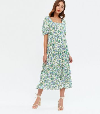 Green Ditsy Floral Frill Tiered Midi ...